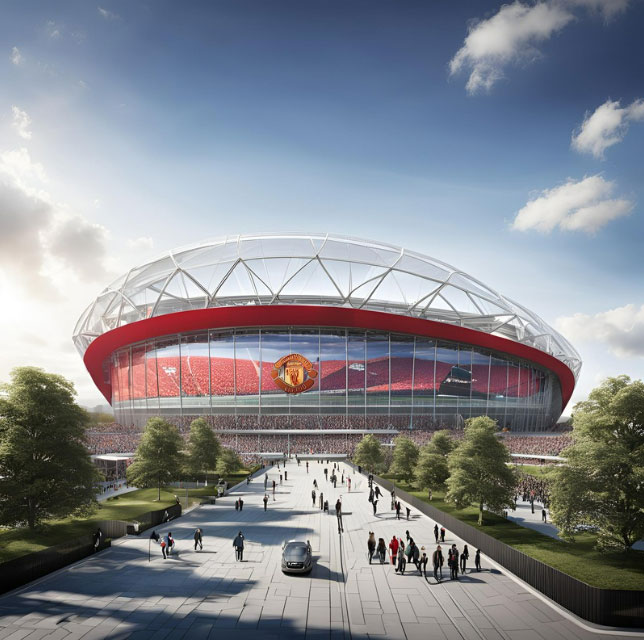 AI-generated rendering of Manchester United's Old Trafford stadium expansion.