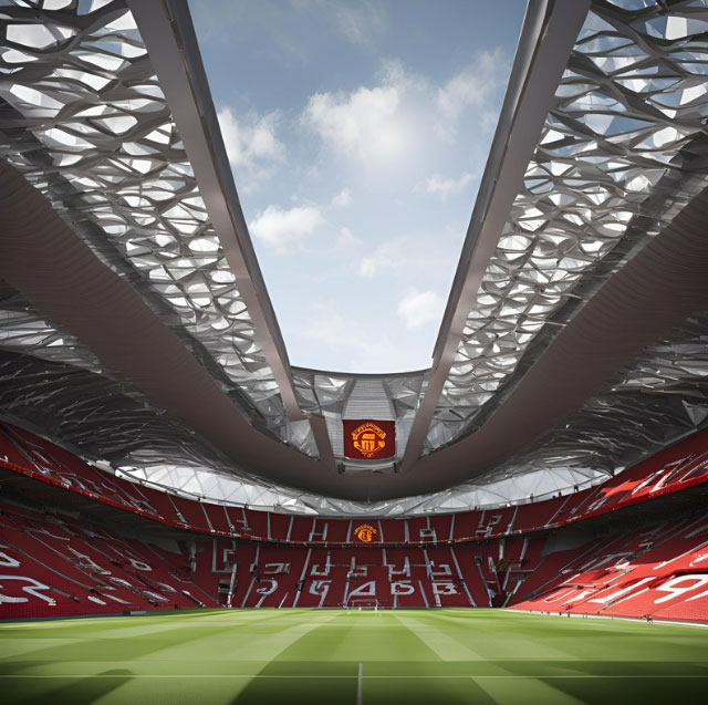 AI-generated image of Manchester United's Old Trafford stadium renovation.