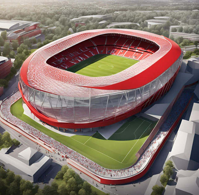 AI-generated image of a proposed redesign of Old Trafford for Manchester United.