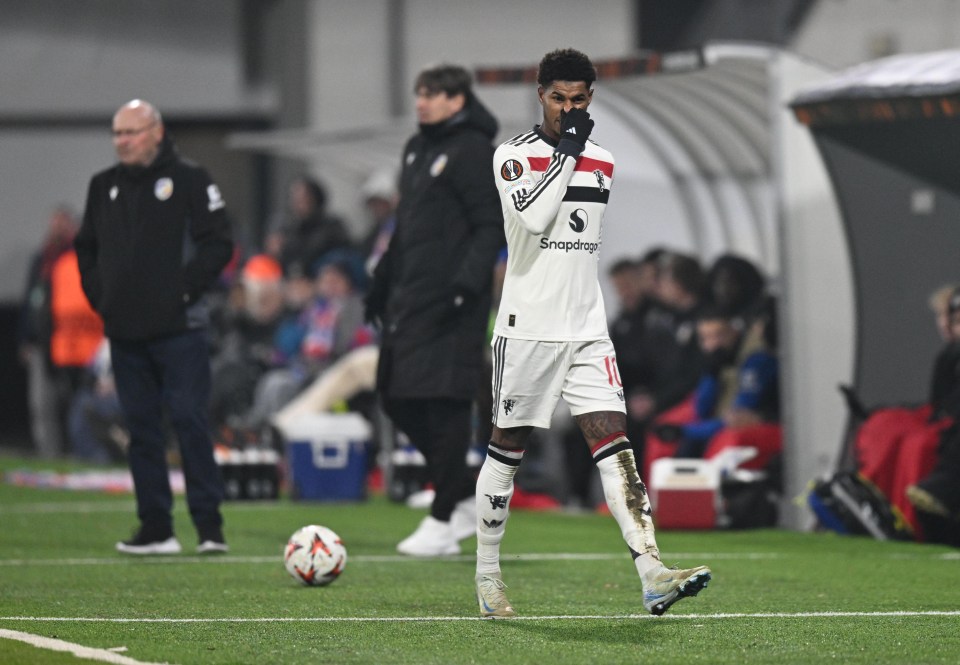 Marcus Rashford of Manchester United reacts after being substituted.