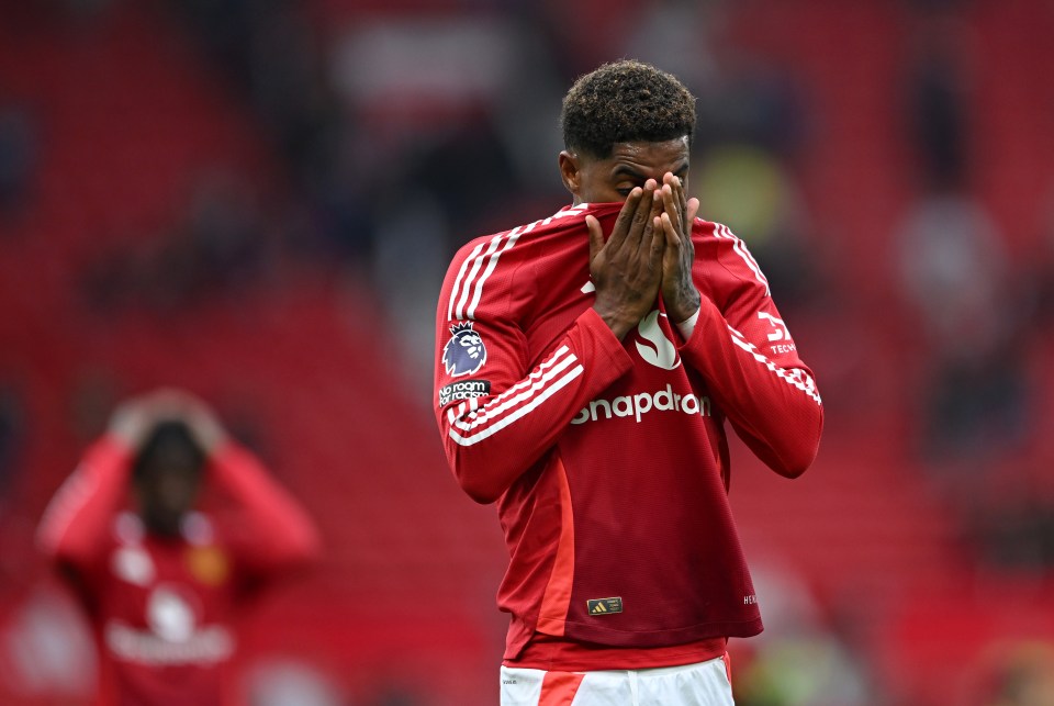 Marcus Rashford of Manchester United looking dejected after a game.