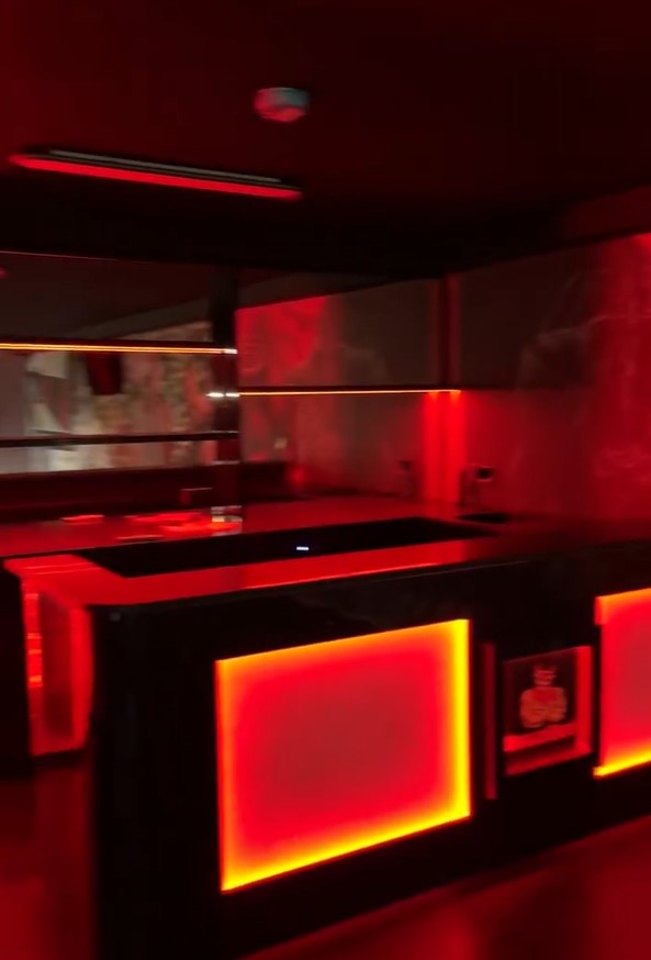 There was a stunning bar area with with red and yellow LED lights