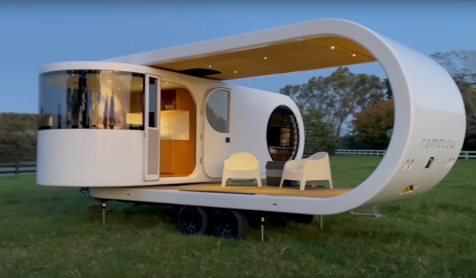 This bizarre caravan swivels 'like a USB stick' to reveals an outside area