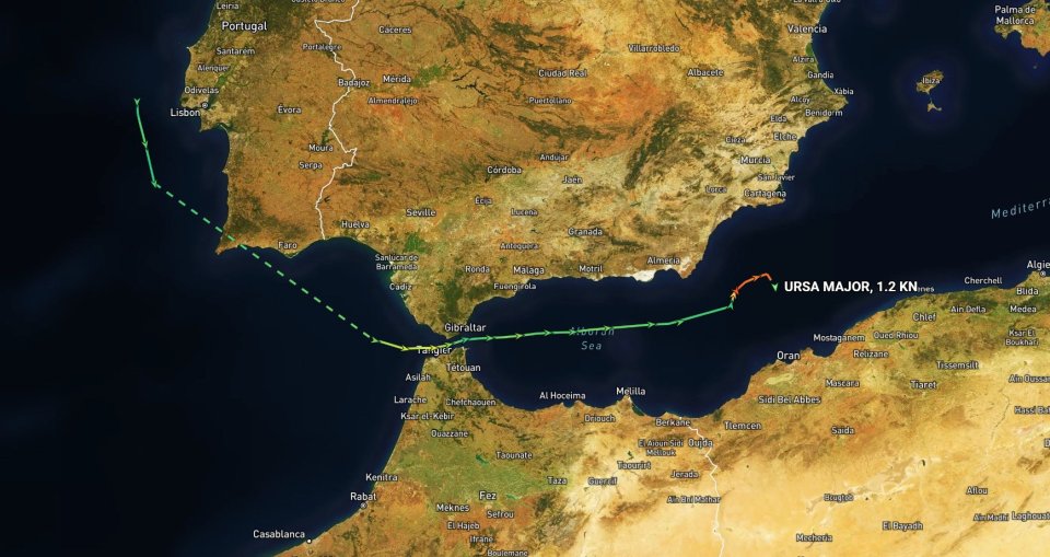 The Russian ship travelled east into the Mediterranean