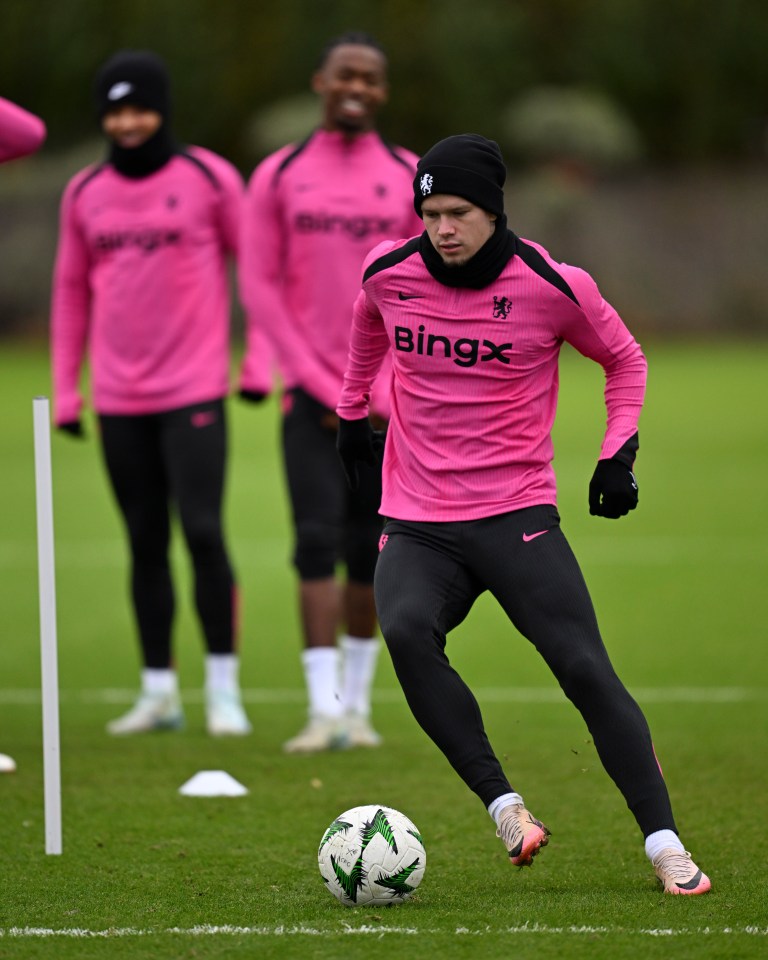 Mykhailo Mudryk of Chelsea in a training session.