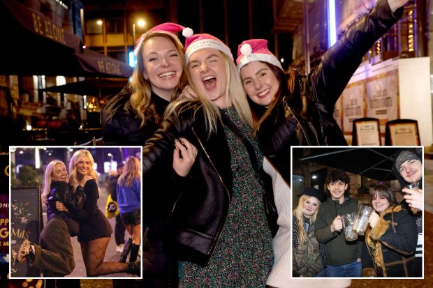 Collage of photos showing groups of young adults celebrating.