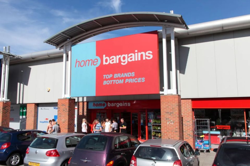 Home Bargains store exterior with customers entering.