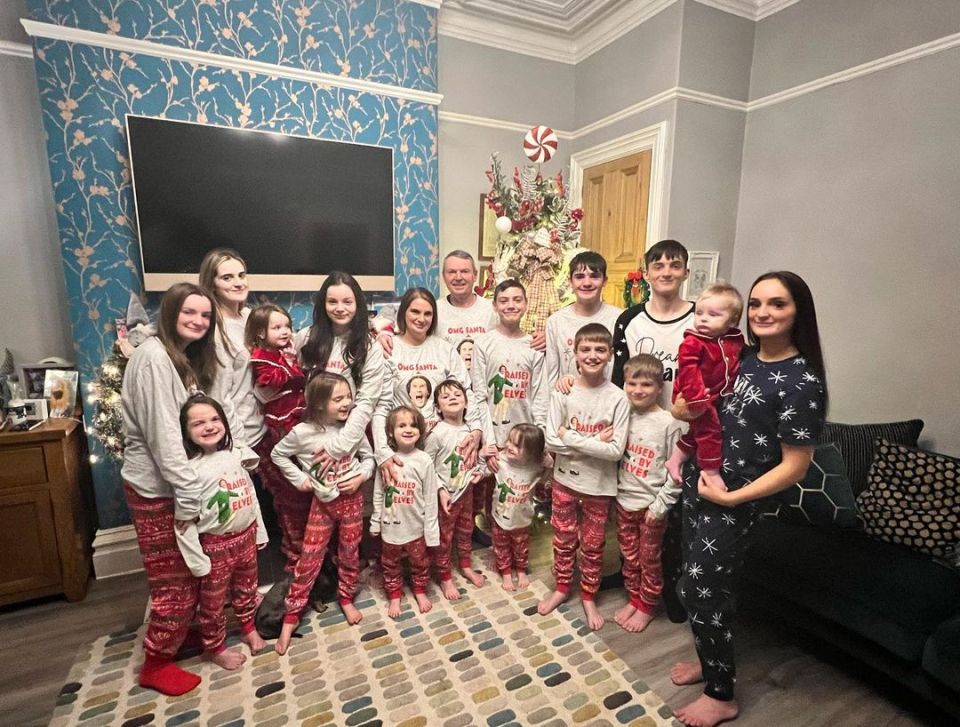 The family celebrate the big day with matching pyjamas and plenty of grub