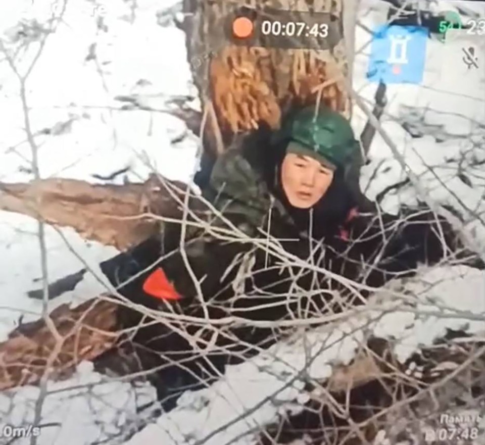 Close-up video of a North Korean soldier in the Kursk region.