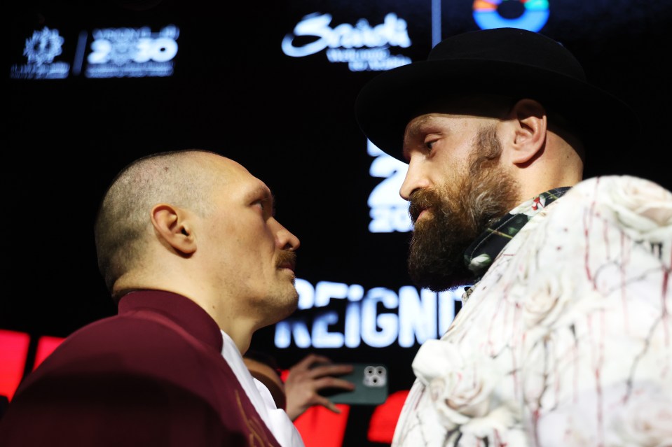 Oleksandr Usyk facing off with Tyson Fury