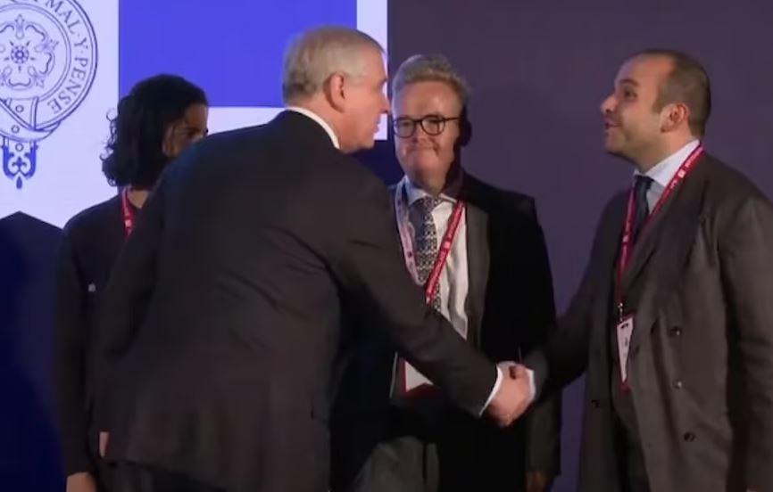 The Duke of York shaking hands with Selman Turk at the Pitch@Palace event in 2022