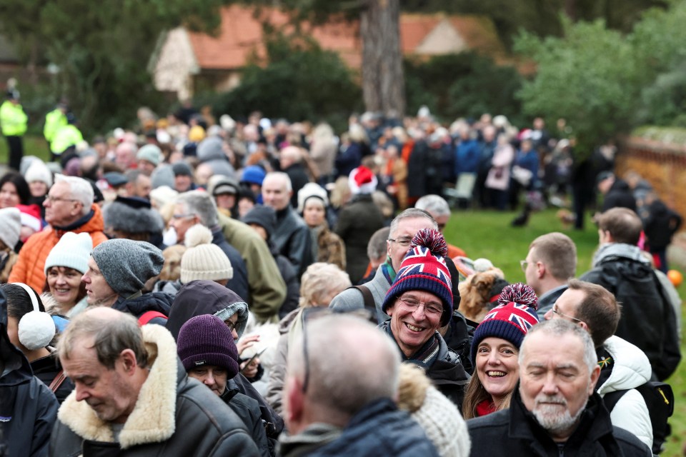 Crowd gathered outside St. Mary Magdalene's Church for the Royal Family's Christmas Day service.