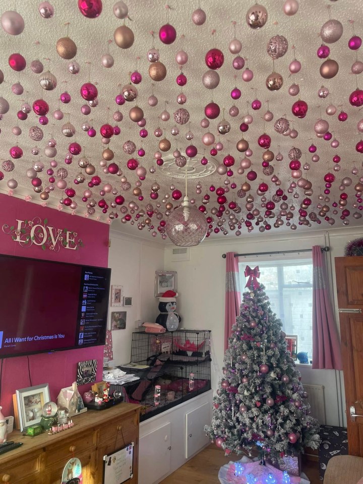 A woman proudly showed off her incredible Christmas ceiling made from thousands of baubles