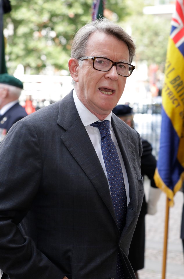 Peter Mandelson at a memorial service.