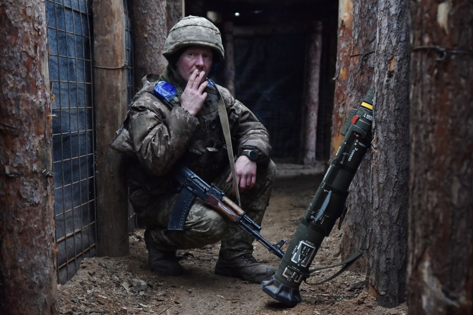 A proposed peace plan was said to involve Nato troops patrolling an 800-mile buffer zone, pictured a Ukrainian soldier on the front