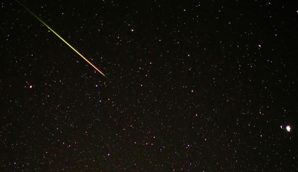 The Geminids often appear multi-coloured - casting white, yellow, green, red and blue streaks across the sky