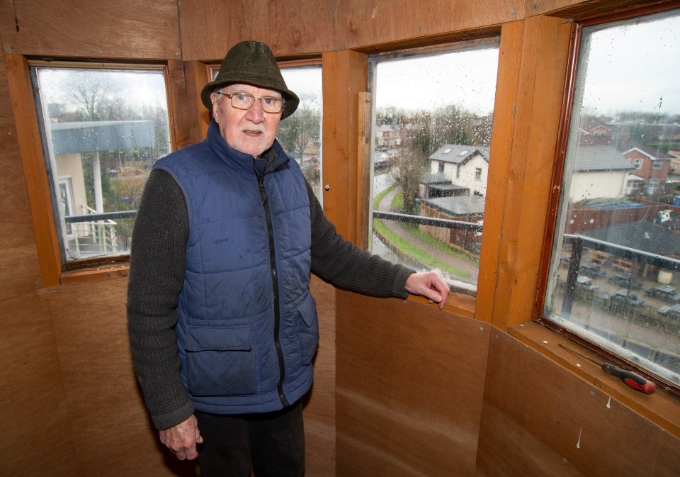 Phil Austin in his self-built Manchester lighthouse.