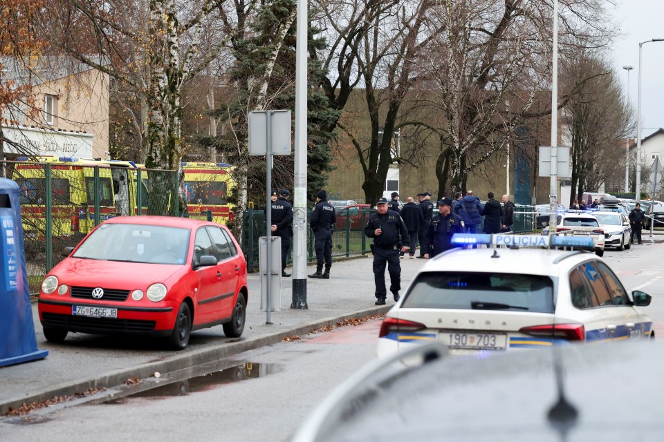 Police officers at a primary school following a knife attack.