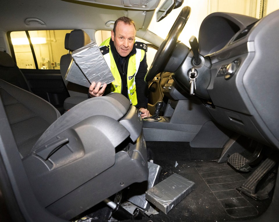 Border Force regional boss David Smith with a haul of drugs found in a family car