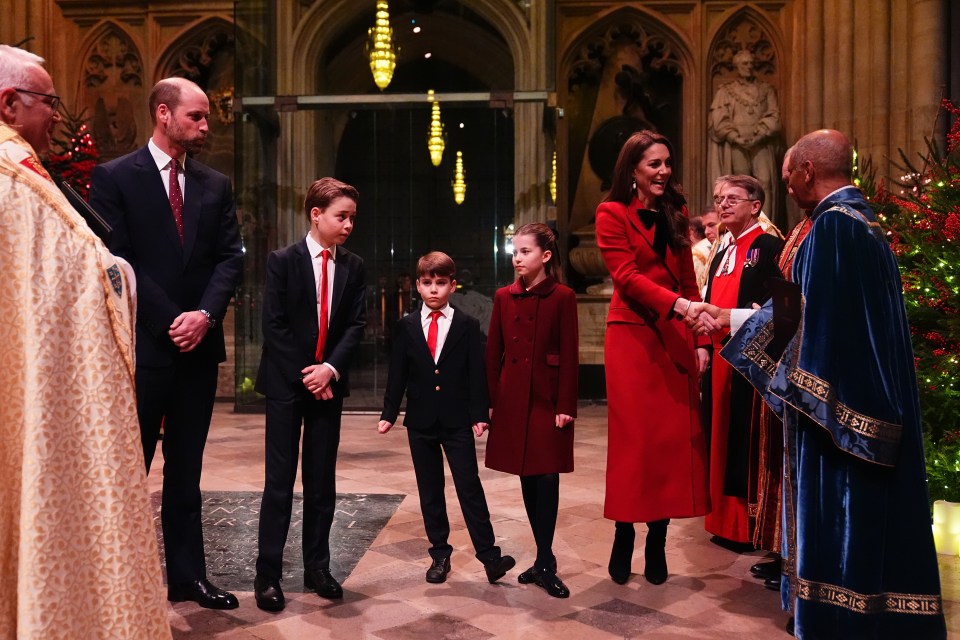 The Prince and Princess of Wales with their children at a Christmas carol service.