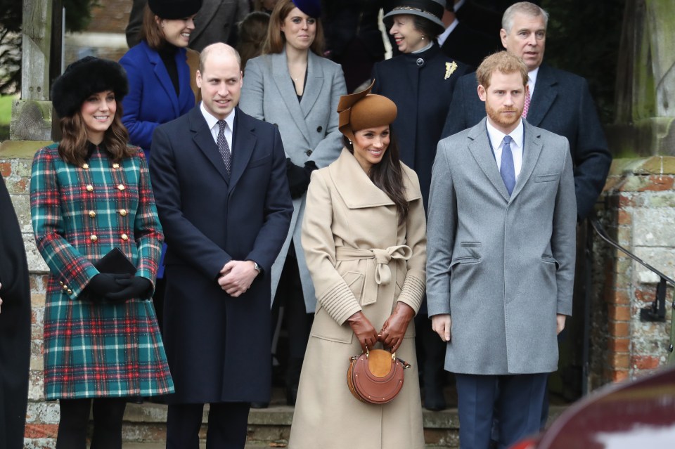 Prince William, Kate Middleton, Prince Harry, and Meghan Markle at a Christmas Day church service.