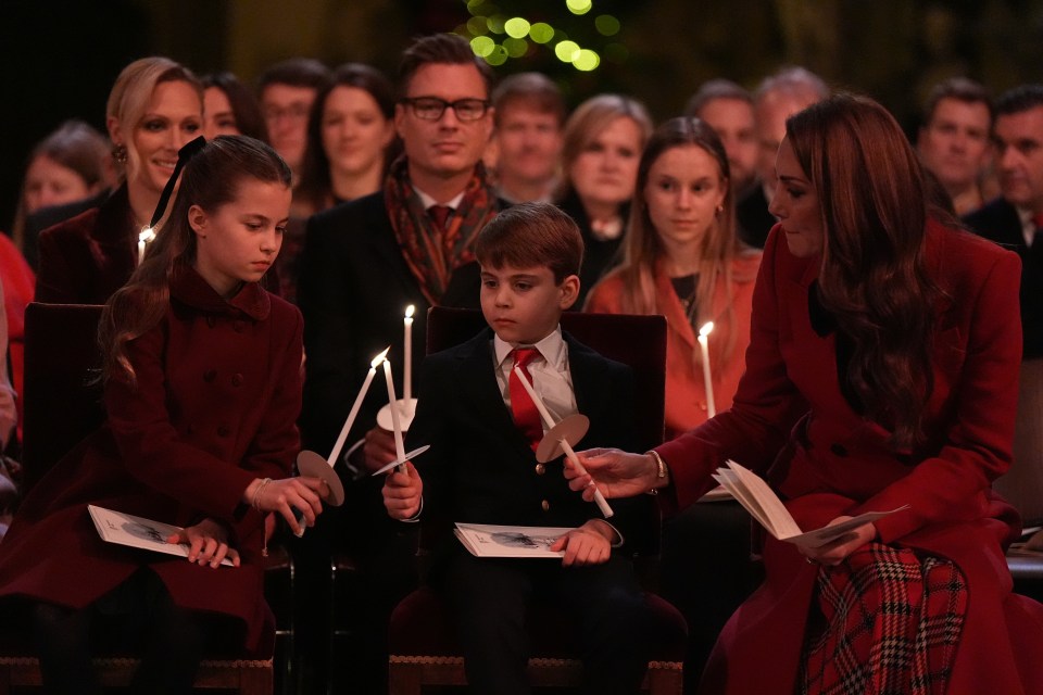 Princess Charlotte, Prince Louis and the Princess of Wales during the Together At Christmas carol service