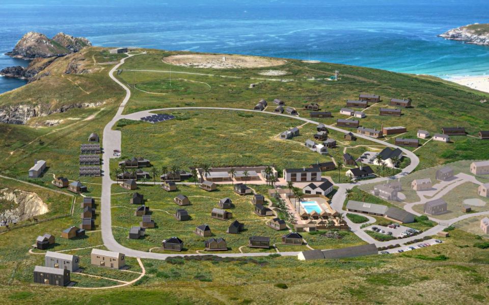 Aerial view of a proposed holiday park at Penhale Camp.