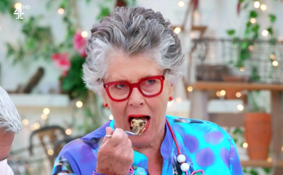 Prue Leith enjoying a cake.