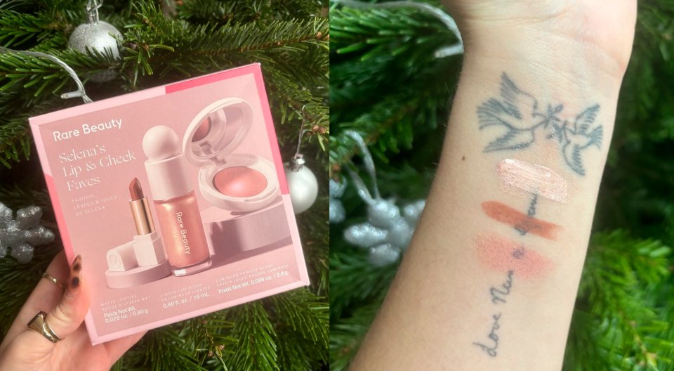 Rare Beauty Selena's Lip & Cheek Favors swatches.