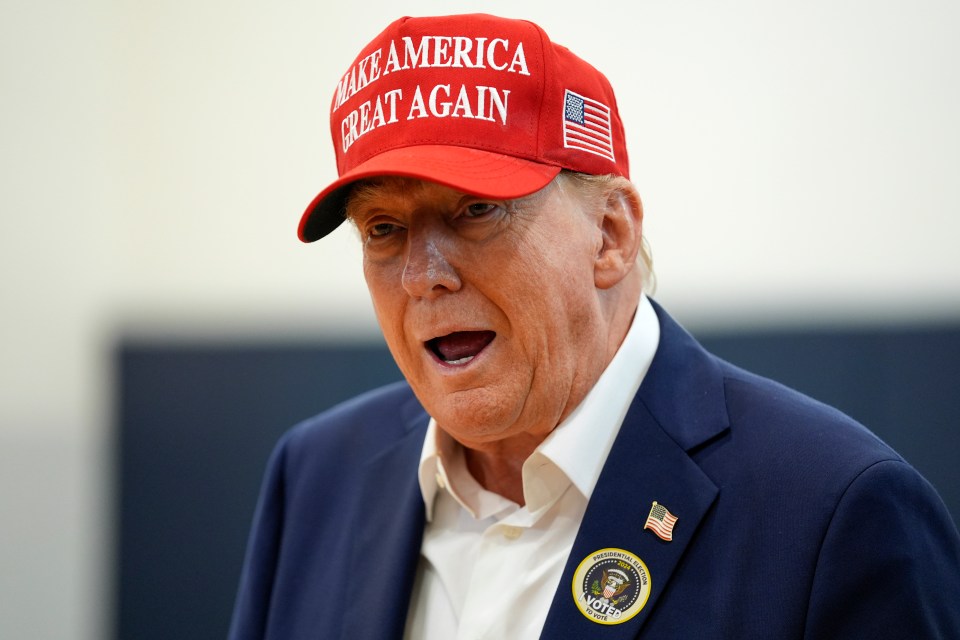 Donald Trump wearing a "Make America Great Again" hat.