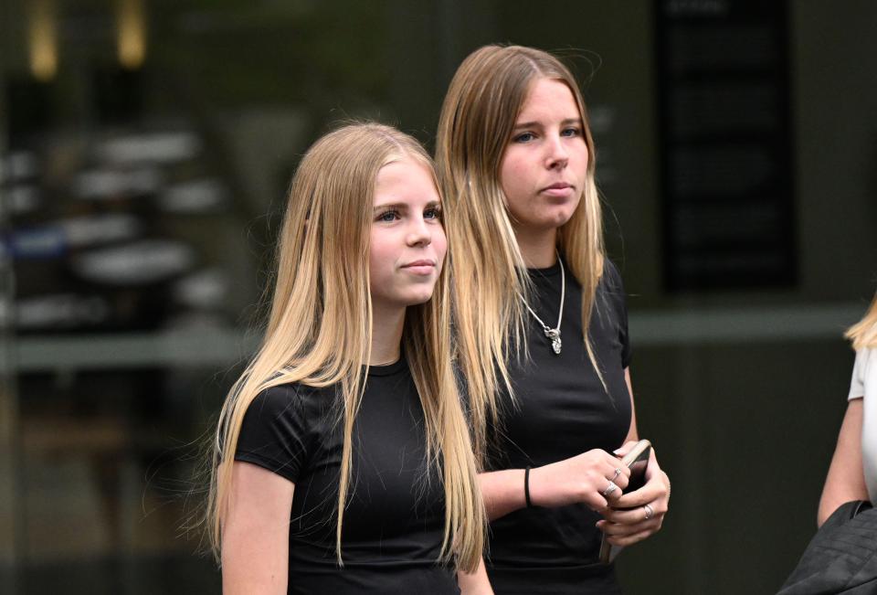 Emma Lovell’s daughters Kassie (left) and Scarlett (right), seen outside the Supreme Court of Queensland in May this year