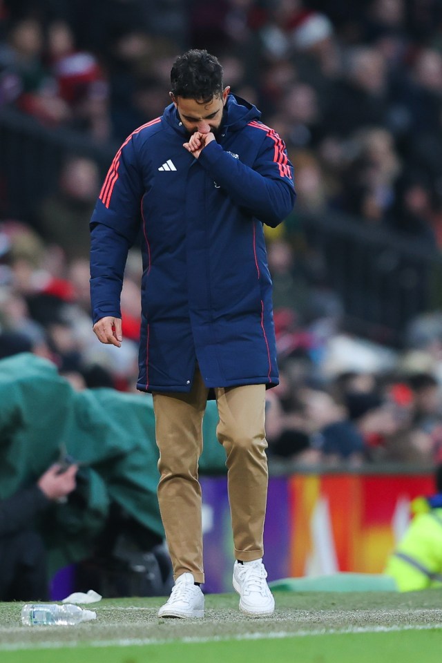 Ruben Amorim, Manchester United head coach, looking dejected after a game.