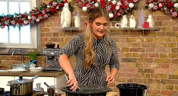 Poppy O'Toole on Saturday Kitchen, preparing food.