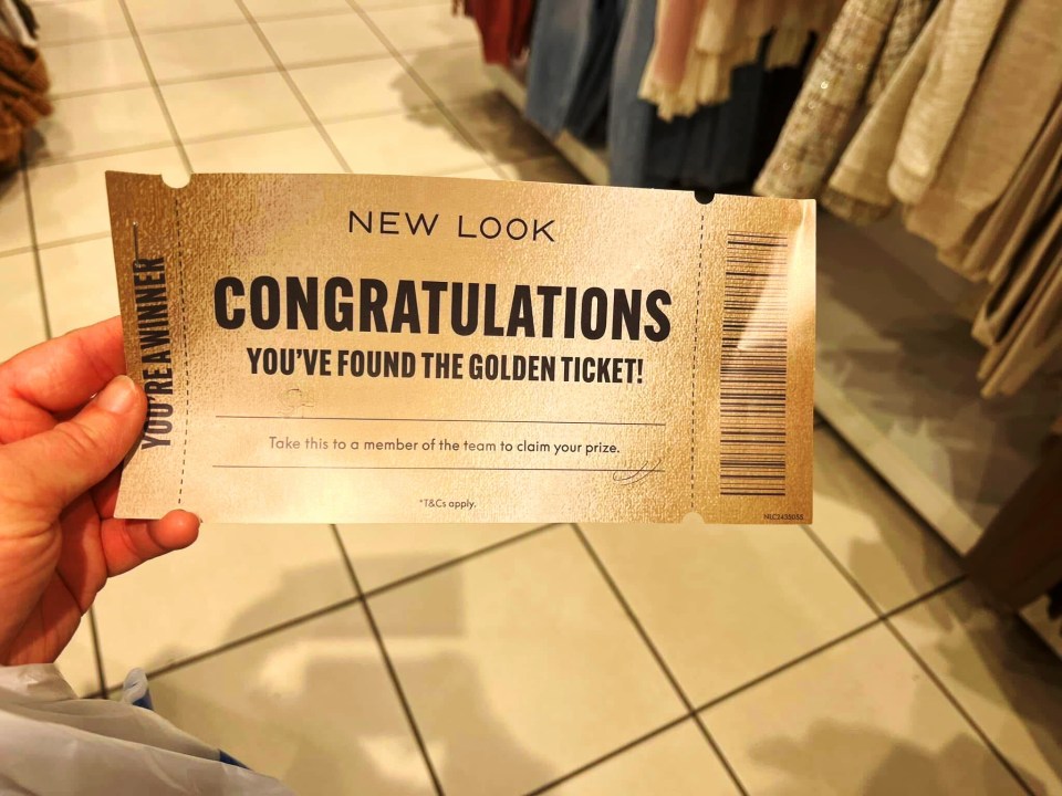 New Look golden ticket winning a £25 discount.