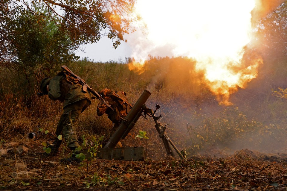 A Russian mortar in action near Avdiivka