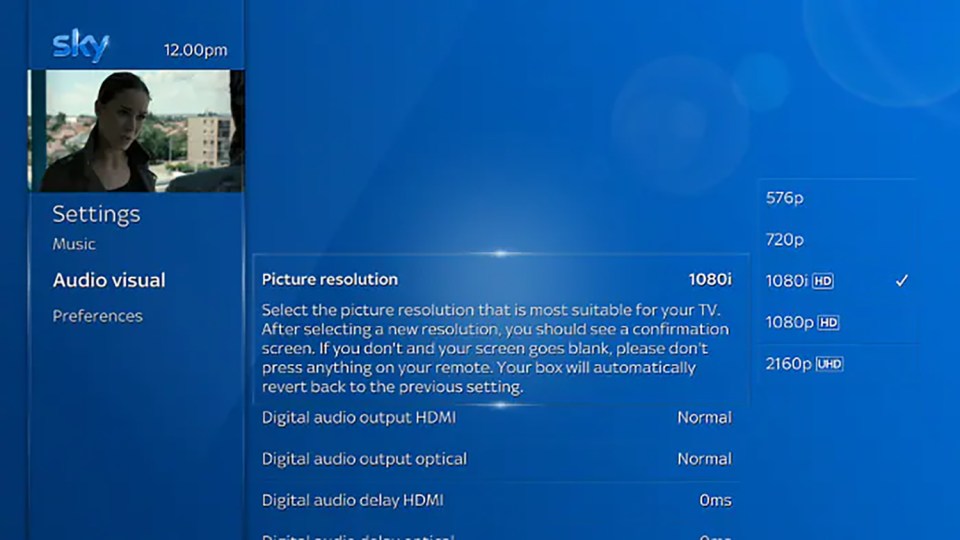 You can change your Sky TV's picture resolution at any time