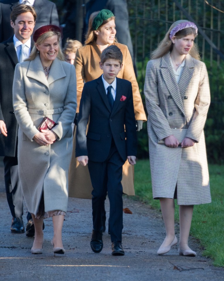 Sophie, Countess of Wessex, with her children, Viscount Severn and Lady Louise Windsor, attending a Christmas Day church service.