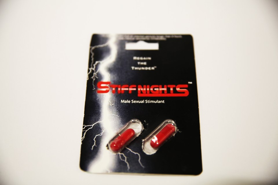 Stiff Nights male sexual stimulant pills in blister pack.