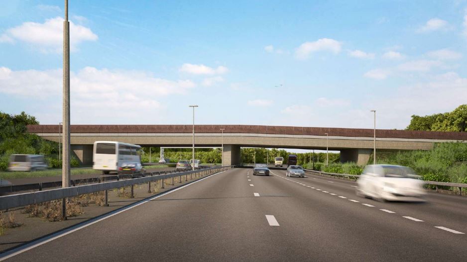 A3 Surrey highway with new pedestrian bridge.