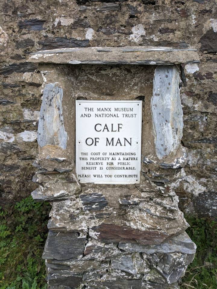 Sign requesting donations for the Calf of Man nature reserve.