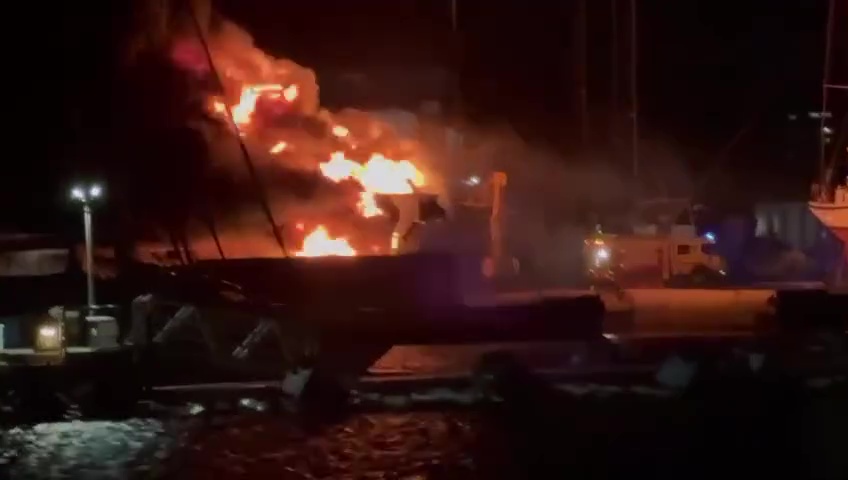 Picture shows the yacht engulfed in flames