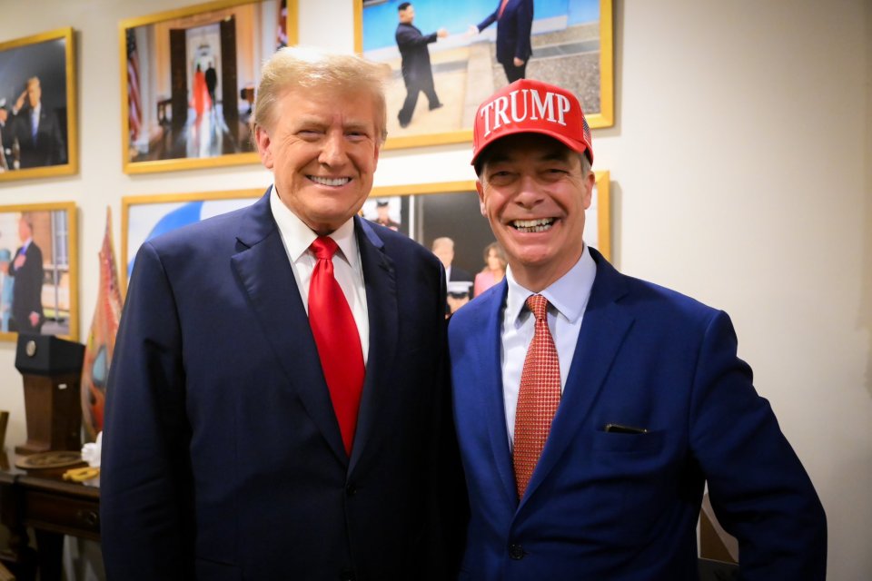 Donald Trump and Nigel Farage smiling for a photo.