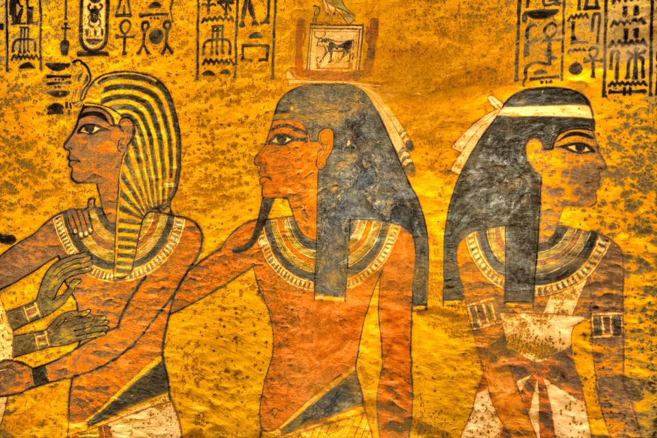 Painting of King Tut and others in his tomb, KV62, Valley of the Kings.