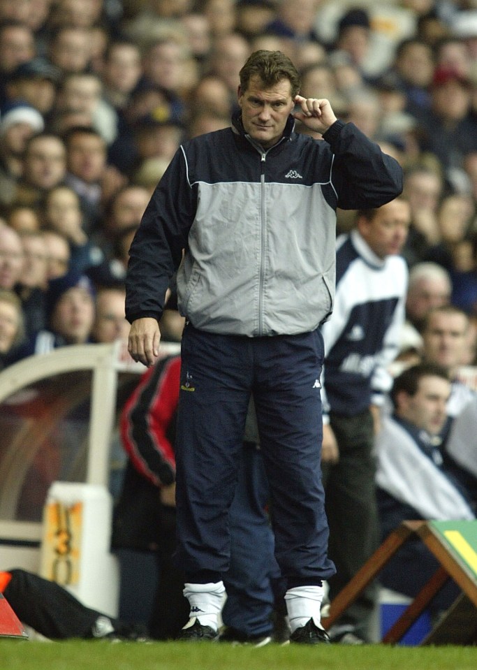 Glenn Hoddle, Tottenham manager, coaching from the sidelines.