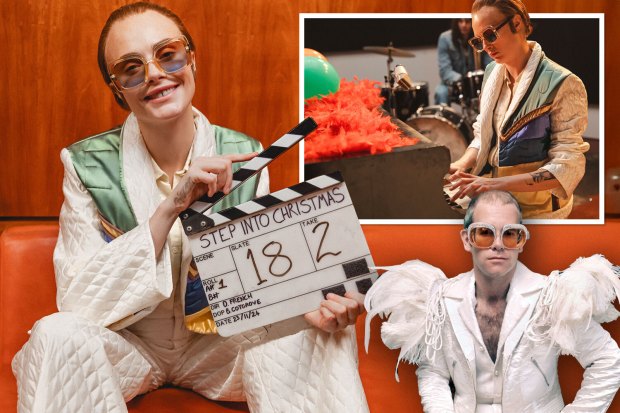 Cara Delevingne on the set of &quot;Step Into Christmas.&quot;