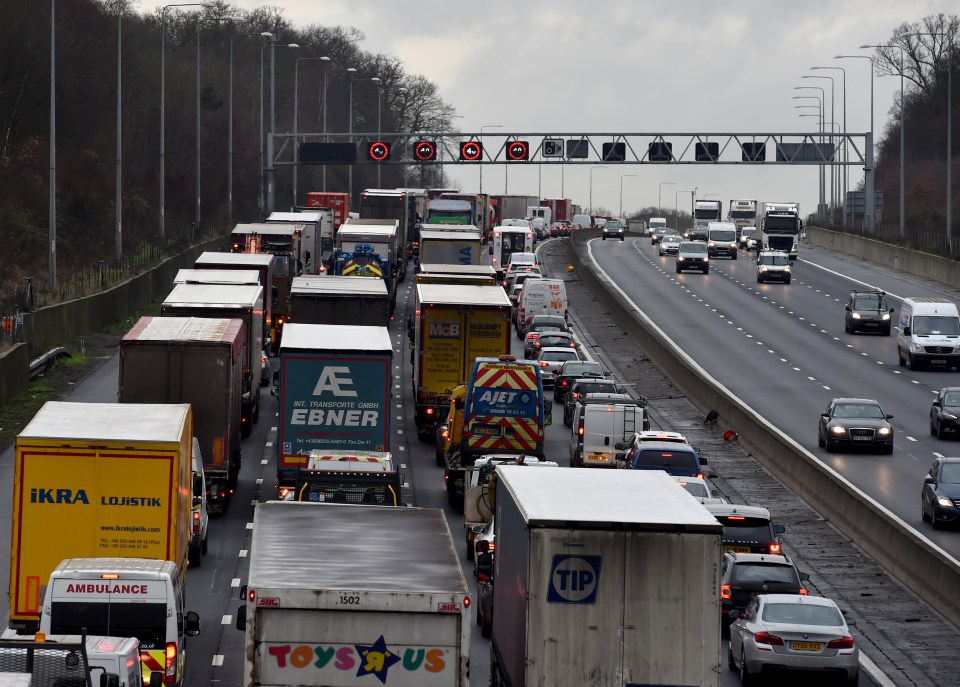 Severe traffic jam on the M25 motorway.