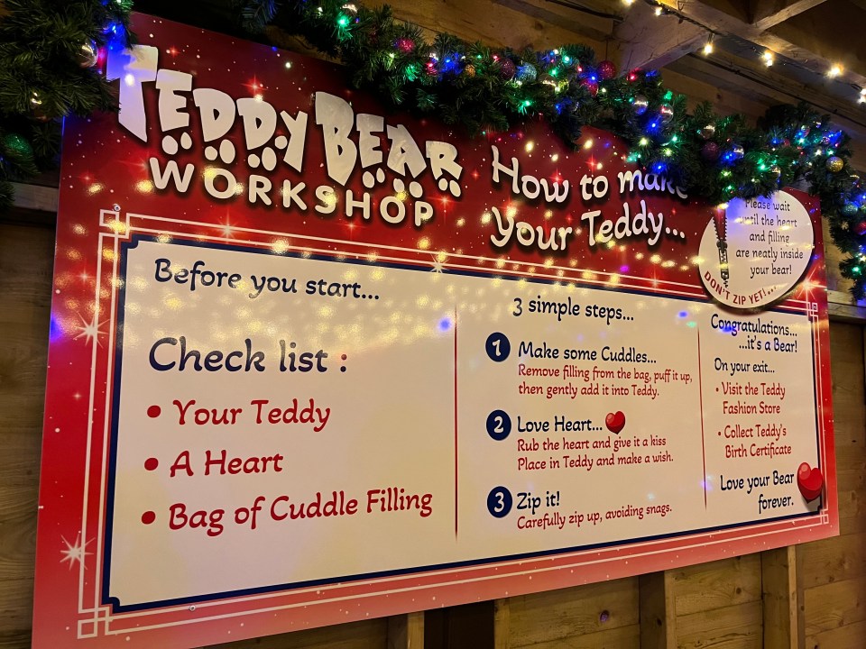 Instructions for making a teddy bear at a workshop.