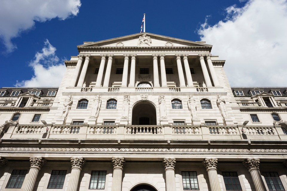 Low-angle view of the Bank of England in London.