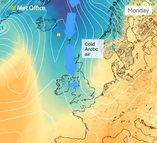 POLAR PLUNGE UK weather: Snow to hit parts of Britain TODAY as Met Office warns of coldest December in years ahead of -7C Arctic chill, , met office map