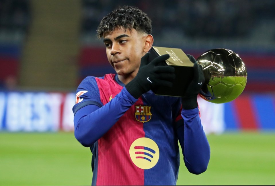 Yamal posted a picture of him presenting the Golden Boy trophy to fans ahead of Barcelona's 1-0 defeat to CD Leganes on Sunday